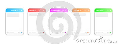 Chatbot window design collection. Life chat templates set. Customer service online forms. Virtual assistant bot layouts Vector Illustration