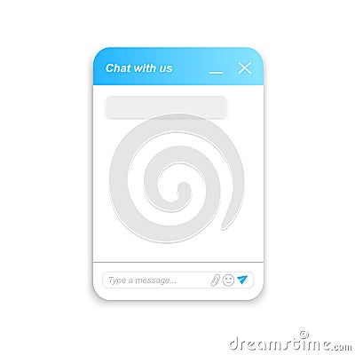 Chatbot window template. Life chat customer service example. Virtual assistant bot layout. Online messenger app design Vector Illustration