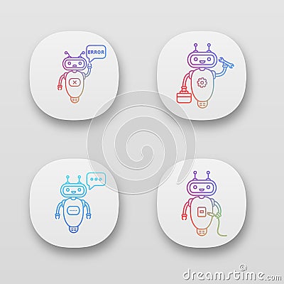 Chatbots app icons set Vector Illustration