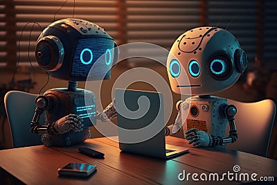 Chatbots powered by AI working and chatting on a computer. AI Stock Photo