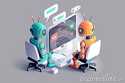 Chatbots powered by AI working and chatting on a computer. AI Stock Photo