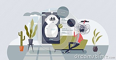 Chatbots in psychotherapy with digital mental support tiny person concept Vector Illustration