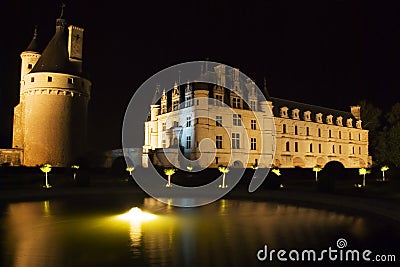 Chateau Chenonceau at night Stock Photo