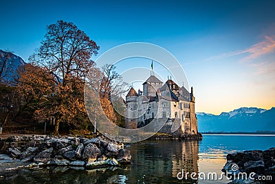 Chateau Chillon, on the Leman lake Editorial Stock Photo