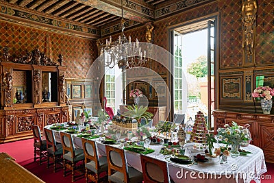 Chateau de Cheverny France. Chateaux of the Loire Valley. The dining room Editorial Stock Photo
