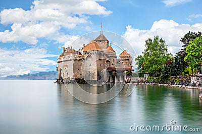 Chateau de Chillon at Lake Geneva in Montreux, Switzerland Editorial Stock Photo