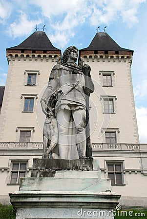 Chateau de Pau and Gaston Febus statue Stock Photo