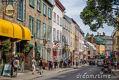 Chateau Frontenac hotel in Quebec City streets in Canada Editorial Stock Photo