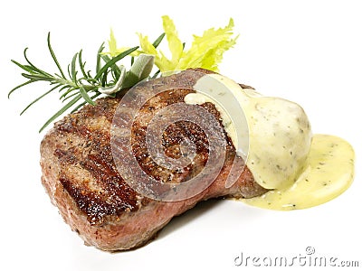 Chateaubriand with Sauce Hollandaise - Isolated on white Background Stock Photo