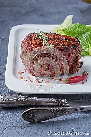 The Chateaubriand on a white plate Stock Photo