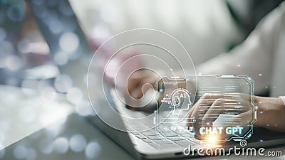 ChatGPT Chat with AI or Artificial Intelligence. Business chatting with a smart AI or artificial intelligence using an artificial Stock Photo