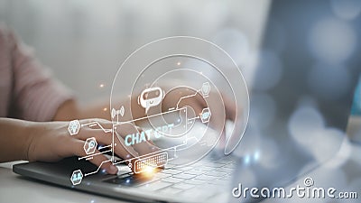 ChatGPT Chat with AI or Artificial Intelligence. Business chatting with a smart AI or artificial intelligence using an artificial Stock Photo