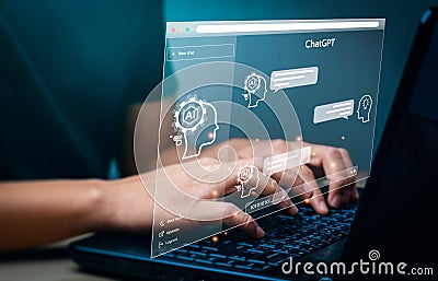 ChatGPT Chat with AI or Artificial Intelligence technology, business use AI smart technology by inputting, deep learning Neural Editorial Stock Photo
