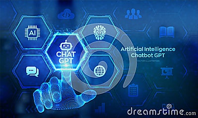 ChatGPT. Chat GPT Chatbot with AI Artificial Intelligence. Software automation technology, customer support center for online Vector Illustration