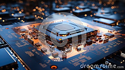 ChatGPT chipset processor concept on circuit board, Artificial Intelligence chatbot developed by OpenAI Stock Photo