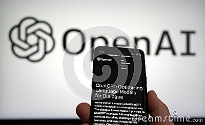 ChatGPT an OpenAI chatbot - Mobile phone with company website Editorial Stock Photo