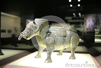 [Museum treasure 22]-Ox-Shaped Zun bronzeware.Shanghai Museum, China Editorial Stock Photo