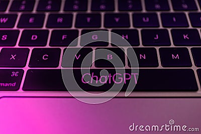 ChatGPT text on PC keyboard. ChatGPT is a chatbot launched by OpenAI Editorial Stock Photo