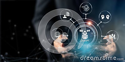 ChatGPT, using and chatting artificial intelligence chatbot. Digital chatbot, chatGPT, robot application, Editorial Stock Photo