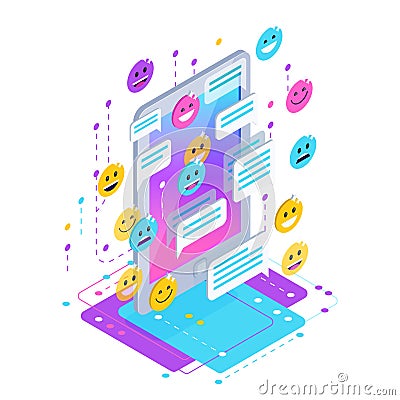 Chating. Isometric chat concept. Vector Illustration