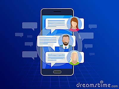 Chating and messaging on smartphone concept. Sms messages and Speech bubbles. Short message service bubbles. Flat vector Vector Illustration