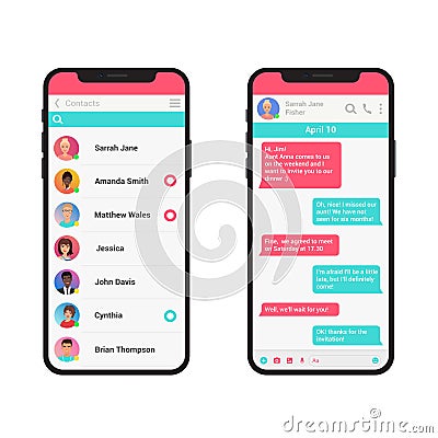 Chating and messaging vector illustration concept. Social network messenger modern smartphone isolated. Vector Illustration