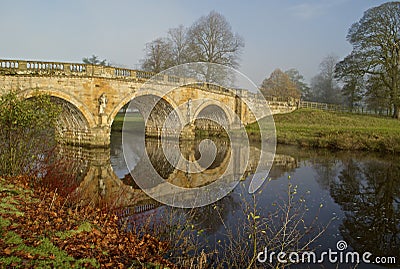 Chatsworth Bridge reflected Stock Photo