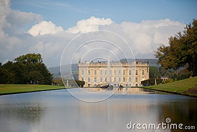 Chatsworth house and lake Editorial Stock Photo