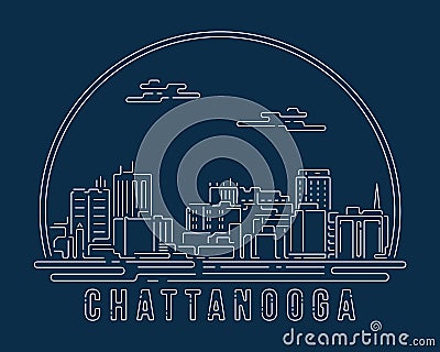 Chattanooga - Cityscape with white abstract line corner curve modern style on dark blue background, building skyline city vector Vector Illustration