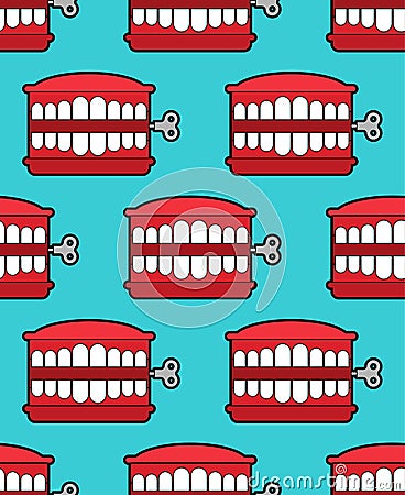 Chatter teeth toy pattern seamless. April Fools Day ornament. Jaw toy background vector Vector Illustration