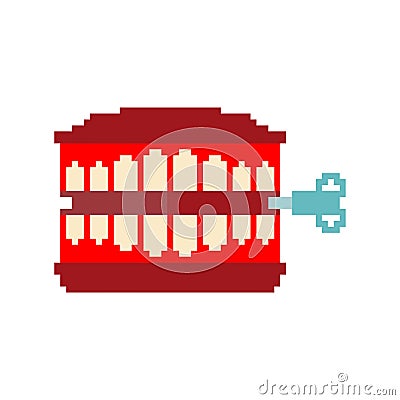 Chatter teeth toy pixel art. April Fools Day symbol. 8 bit Jaw t Vector Illustration