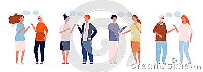 Chatting characters. Different persons talking man and woman with speech bubbles people conversation dialogue concept Vector Illustration