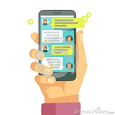 Chatting with chatbot on phone, online conversation texting message vector concept Vector Illustration