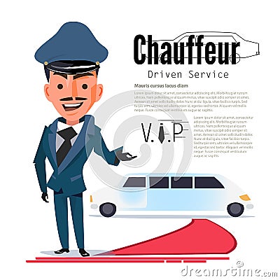 Chauffeur. character design with typographic for design your header. red capet - vector Vector Illustration