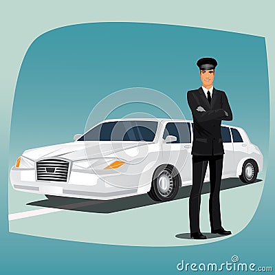 Chauffeur of limousine or lincoln Vector Illustration