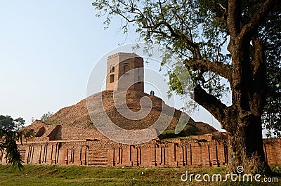 Chaukhandi Stupa in Sarnath with octagonal tower,India Stock Photo