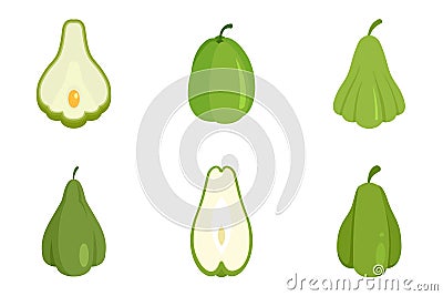 Chayote icons set flat vector isolated Vector Illustration