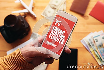 Cheap airline flights online mobile app Stock Photo