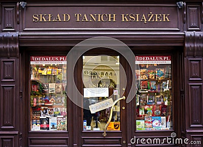 Cheap Books Store in Cracow Editorial Stock Photo