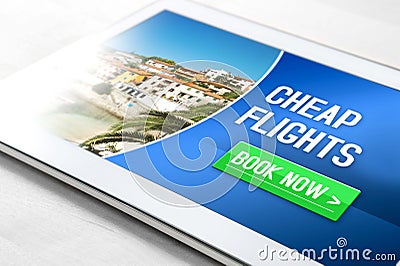 Cheap flights for sale on internet Stock Photo