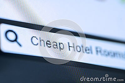 Cheap Hotel Room text in the search bar Stock Photo