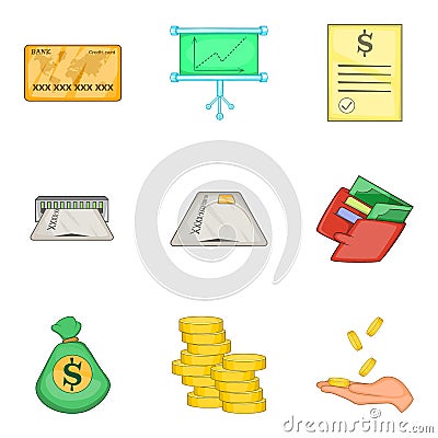 Cheap loan icons set, cartoon style Vector Illustration