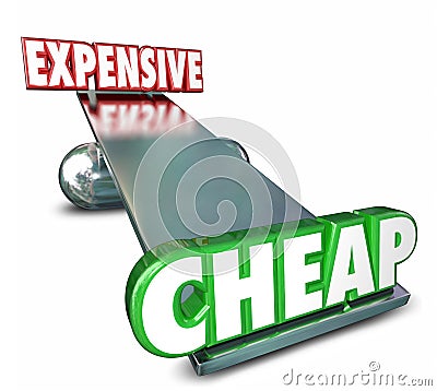 Cheap Vs Expensive See Saw Balance Comparing Prices Costs Stock Photo