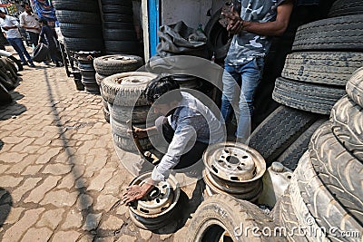 Cheapest Car Parts and accessories market, Mallick Bazar in Kolkata Editorial Stock Photo