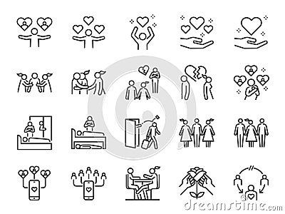 Cheating and love affair line icon set. Included the icons as relationship, complicated, divorced, engaged, and more. Vector Illustration