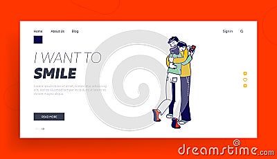 Cheating, Treason and Perfidy Concept.Website Landing Page. Perfidious Woman Hugging Boyfriend and Chatting Vector Illustration