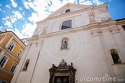 Cheb, Western Bohemia, Czech Republic, 14 August 2021: Baroque white medieval catholic Church of St. Wenceslas, old town Eger at Editorial Stock Photo