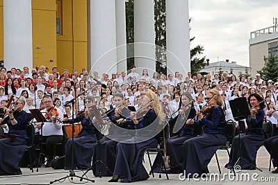 Day of Slavic Writing and Culture in Chuvashia. Performance of the symphonic chapel and the consolidated choir of Chuvashia. Editorial Stock Photo
