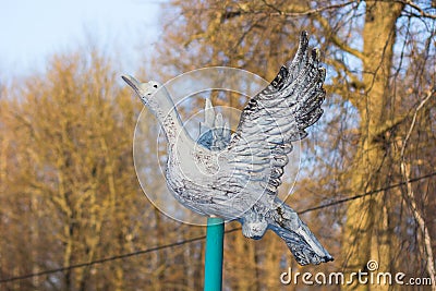 Cheboksary Russia - 10 December 2019: Statue of duck as symbil of chuvash Republic in the Lakreevskiy les Editorial Stock Photo