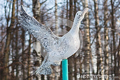 Cheboksary Russia - 10 December 2019: Statue of duck as symbil of chuvash Republic in the Lakreevskiy les Editorial Stock Photo